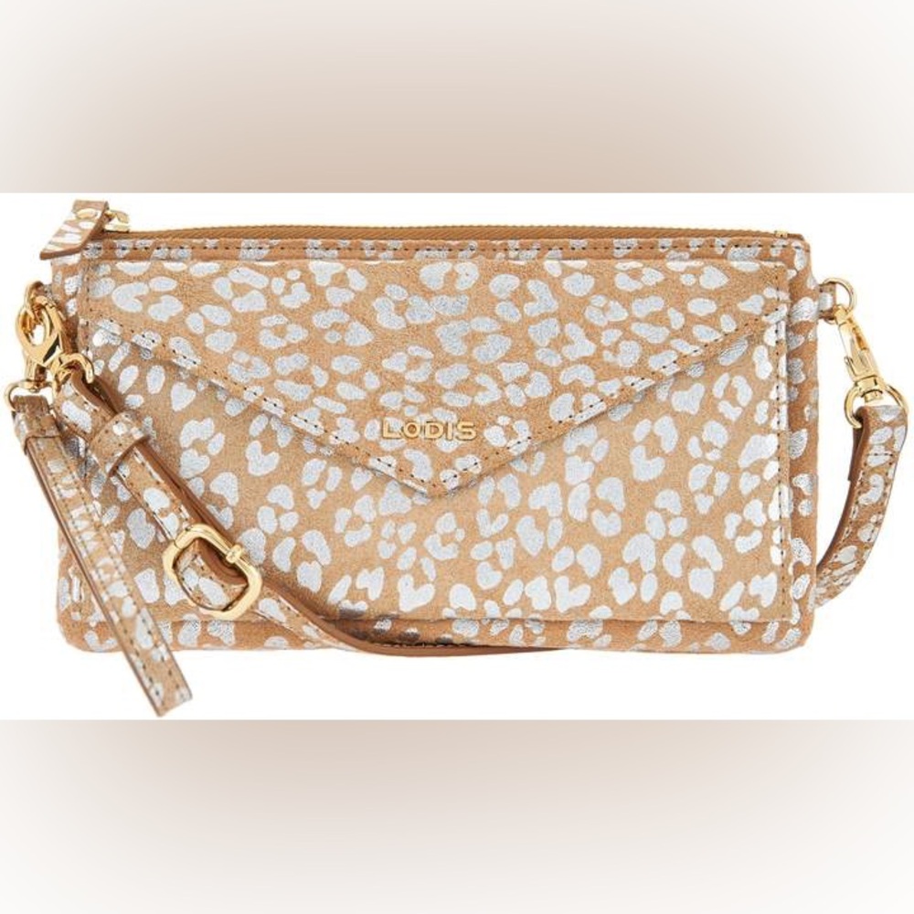Lodis Metallic Animal Print Leather RFID Envelope Crossbody Bag